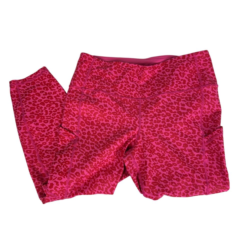 Torrid Pink Leopard Mid-Rise Crop Leggings Sz 1 XL Pockets Thick Barbie Core